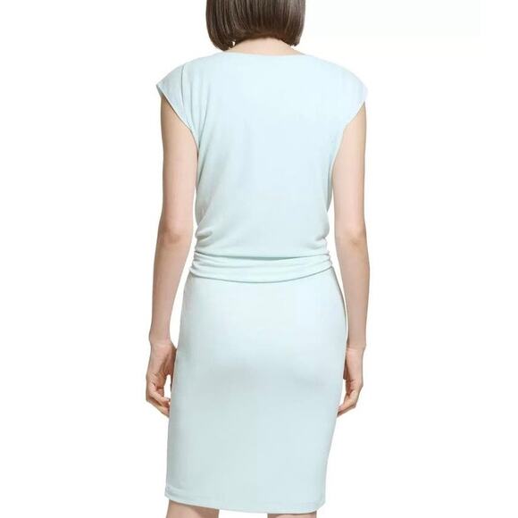 Calvin Klein Womens Size 2 Blue Cap Sleeve O-Ring Waist Spring Sheath Dress - Picture 2 of 9